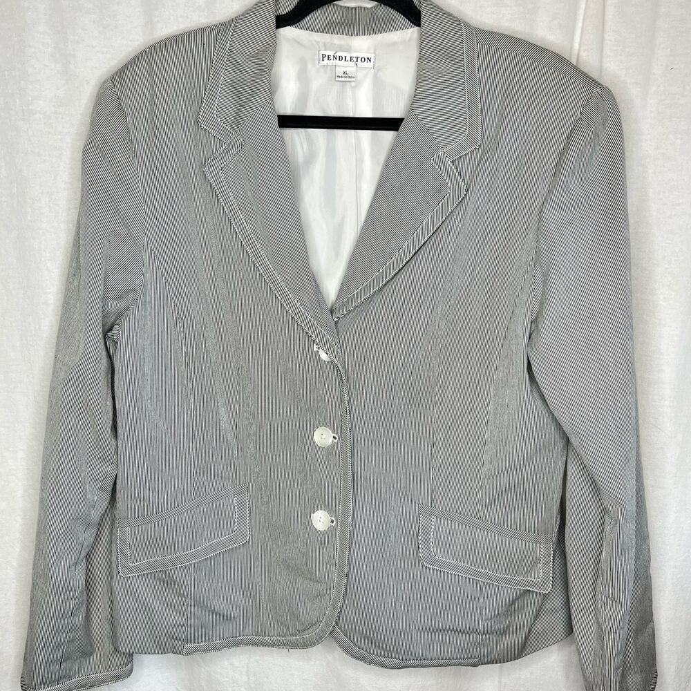 Pendleton Striped 3 Button Blazer Jacket Size Xl … - image 1